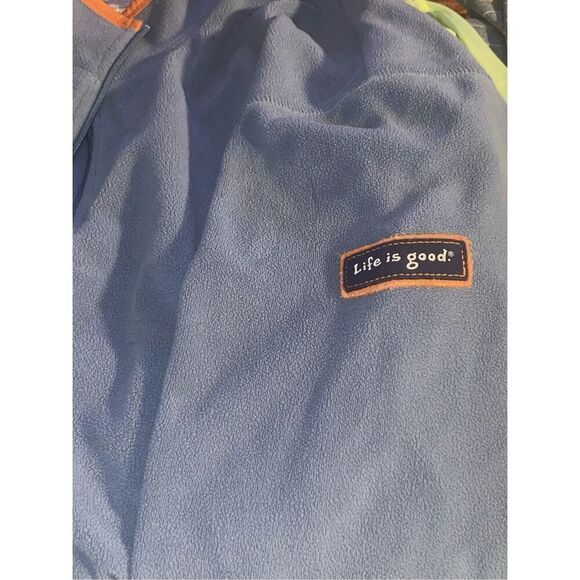 Life Is Good 1/4 zip Slate Blue Orange Fleece Pullover Sweater Mens Large - Picture 2 of 4